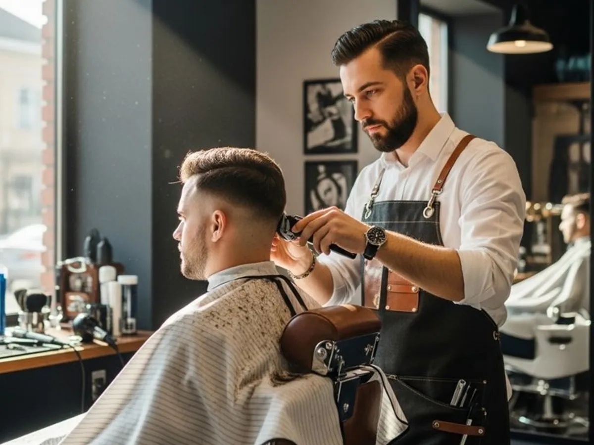 Barbero cortando el cabello a un cliente